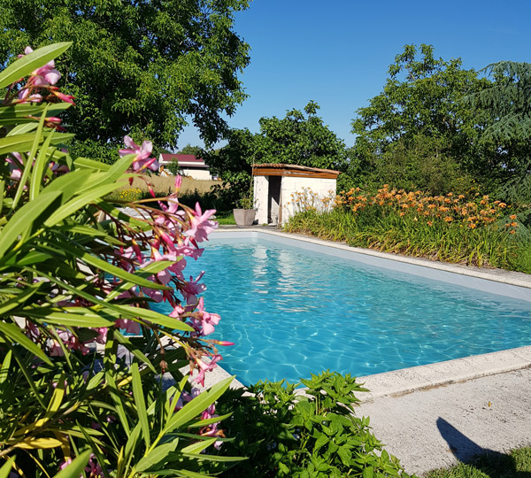 Grande piscine en plein été au clos de la source